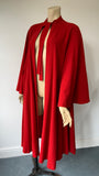 Amazing 1970s Jean Muir lipstick red flared coat with flared sleeves