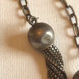 Fully hallmarked sterling silver adjustable vintage lariat necklace with foxtail tassels and geometric silver 'beads'