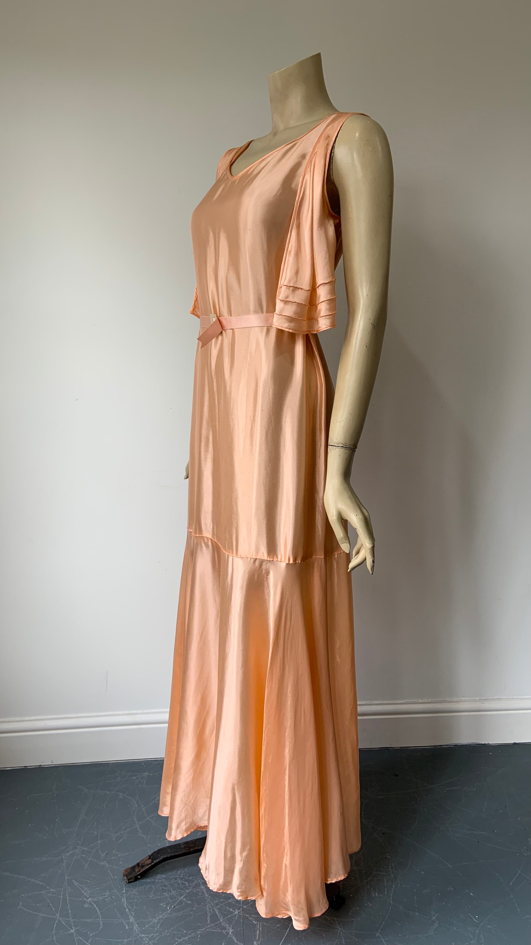 very late 1920s / 1930s rayon satin sleeveless evening dress with mock –  After Number Nine