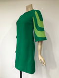 1960s crayola green vintage shift dress with flared sleeves in fine textured weave - Shubette