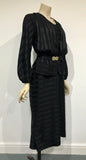 Elegant self stripe black satin Art Deco dress c.1930s