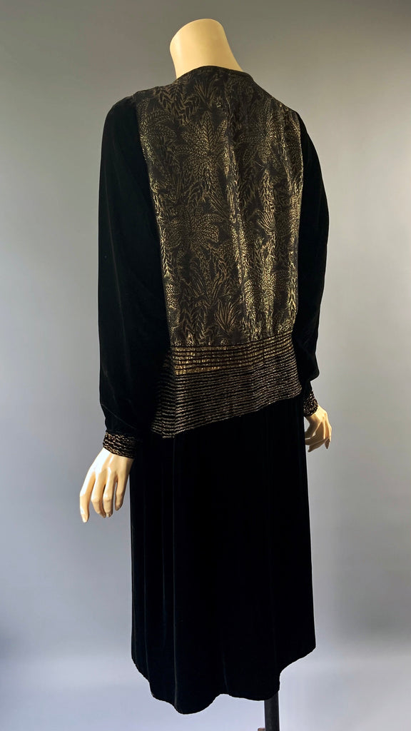 Vintage 1920's French Couture Metallic Gold Embroidered Lamé Draped Dress