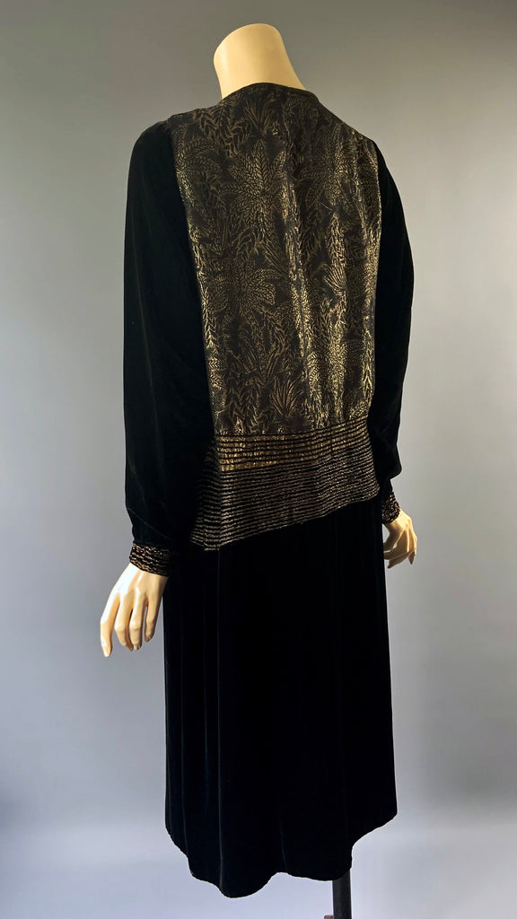 1920s vintage black velvet and gold lam asymmetric evening dress After Number Nine 1920s vintage black velvet and gold lam asymmetric evening dress After Number Nine