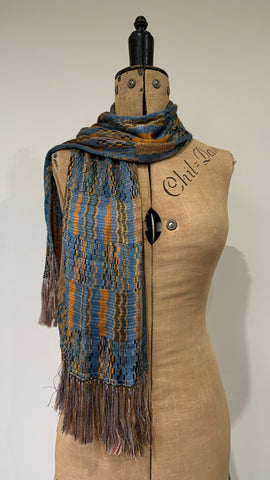 1930s vintage rayon knit scarf in blues - missoni style