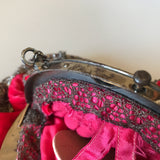 Antique 1900s does Georgian cut steel beaded pink velvet evening purse - Made in France