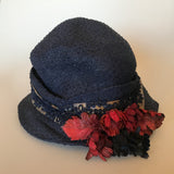 c.1910s vintage hat with ribbon trim and leather corsage