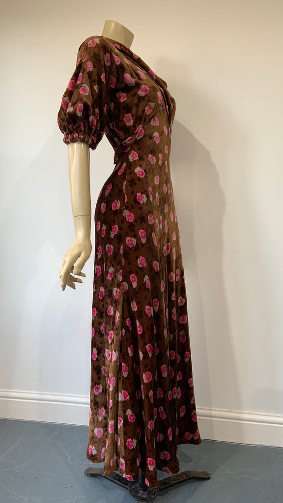1930s vintage art deco printed bias cut velvet day to evening dress wi After Number Nine 1930s vintage art deco printed bias cut velvet day to evening dress wi After Number Nine