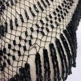 Antique Victorian black glass beaded net shoulder capelet with high necked lace collar - mourning or gothic fashion