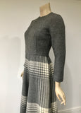 pure new wool vintage early 1970s palazzo pant suit in soft grey with blanket check