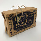 Original 'The Raydon’s Rose Petal Confetti' box - with unused Art Deco crepe paper rose petal confetti