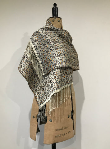 c.1930s/40 vintage patterned brocade fringed scarf or wrap