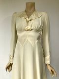 vintage 1970s ivory crepe Paul poly boutique style dress with satin detail