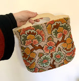 pretty vintage crewelwork bag in wool with painted wooden handles