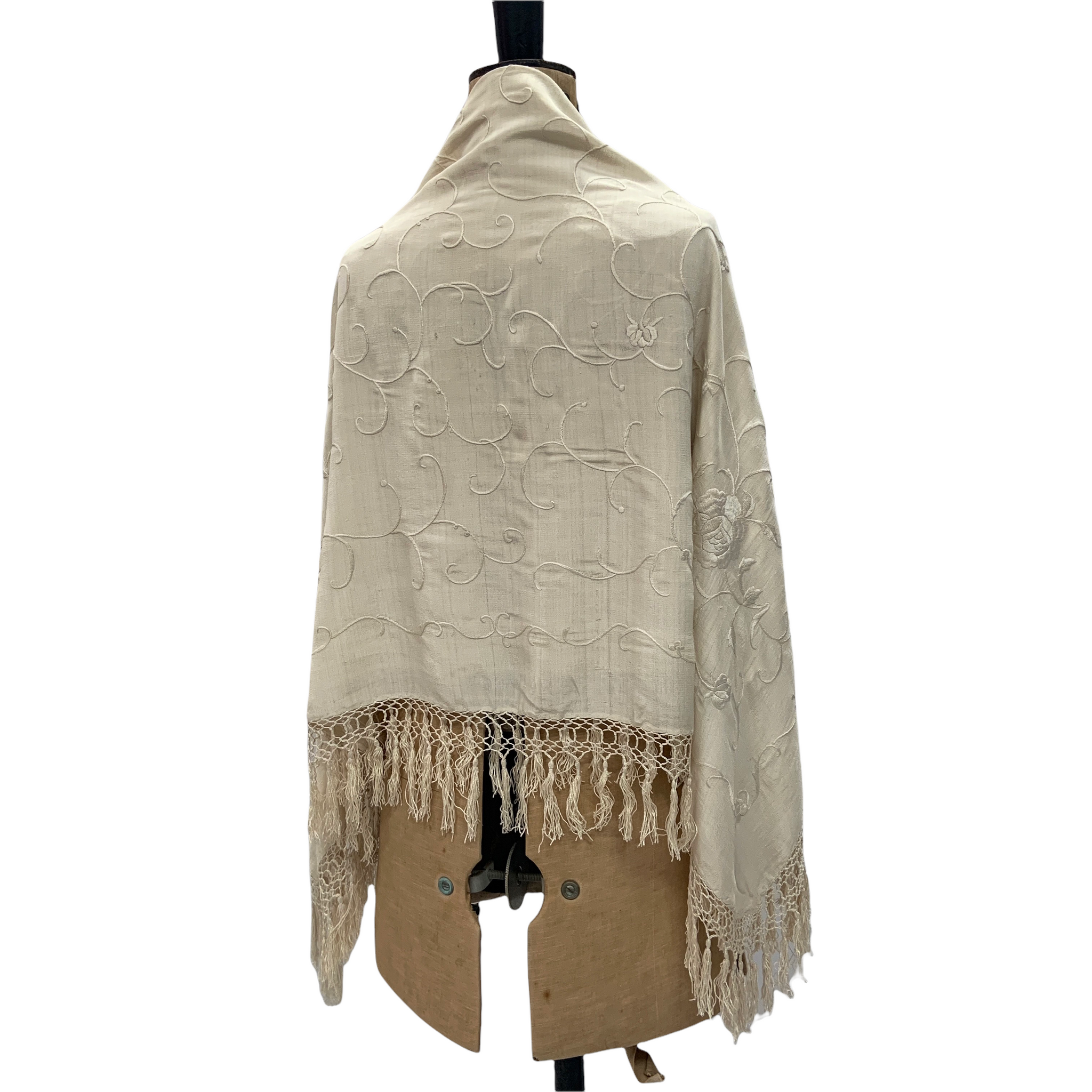 prettily embroidered tonal cream or ivory silk antique to vintage