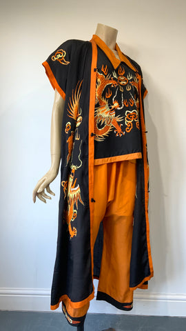 c. late 1920s oriental embroidery three piece lounge or pyjama suit / set
