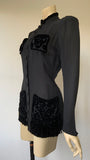 1930s black longline fitted jacket or blouse with chenille soutache and fringe