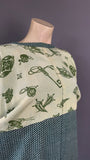 vintage green and white repeat print patterned michiyuki / over kimono or haori jacket