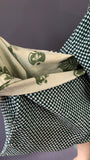 vintage green and white repeat print patterned michiyuki / over kimono or haori jacket