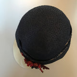 c.1910s vintage hat with ribbon trim and leather corsage