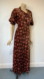 1930s vintage art deco printed bias cut velvet day to evening dress with lantern sleeves