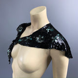 Late 20s to 30s asymmetric point backed heavily sequinned shoulder cape