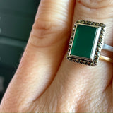 Art Deco chrysoprase ring set in unmarked silver with marcasite