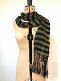 vintage of uncertain age! fine navy wool crepe and gold lamé striped fortuny style scarf