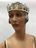 antique to vintage diamond paste and silk wrapped Art Deco 20s/30s headdress wreath tiara w/ original box