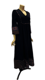 1970s vintage Ann Reeves knit maxi dress with quilted border accents