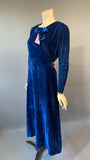 homesewn royal blue velvet Art Deco vintage day dress with pink trim
