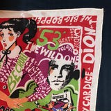 Late 70s/Early 1980s Michaele Volbracht signed 1950s rock n roll graphics scarf - James Dean & Marilyn Monroe