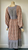 vintage 1970s Wallis full sleeved midi dress in liberty style print with striped accents