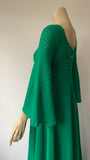 Bold green trapeze knit 1970s vintage maxi dress