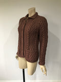 Vintage knitted Aran cardigan in mid cocoa brown