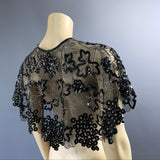 Late Edwardian to 1920s cut steel and sequins in vine design - full tulle collar or capelet