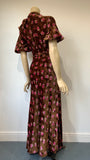 1930s vintage art deco printed bias cut velvet day to evening dress with lantern sleeves