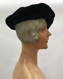 antique teens soft black velvet beret style hat with ruched detail
