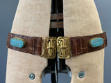 antique leather unusual 1920s Egyptian revival strap or hip belt with decorative cabochons
