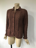 Vintage knitted Aran cardigan in mid cocoa brown