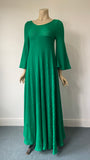 Bold green trapeze knit 1970s vintage maxi dress