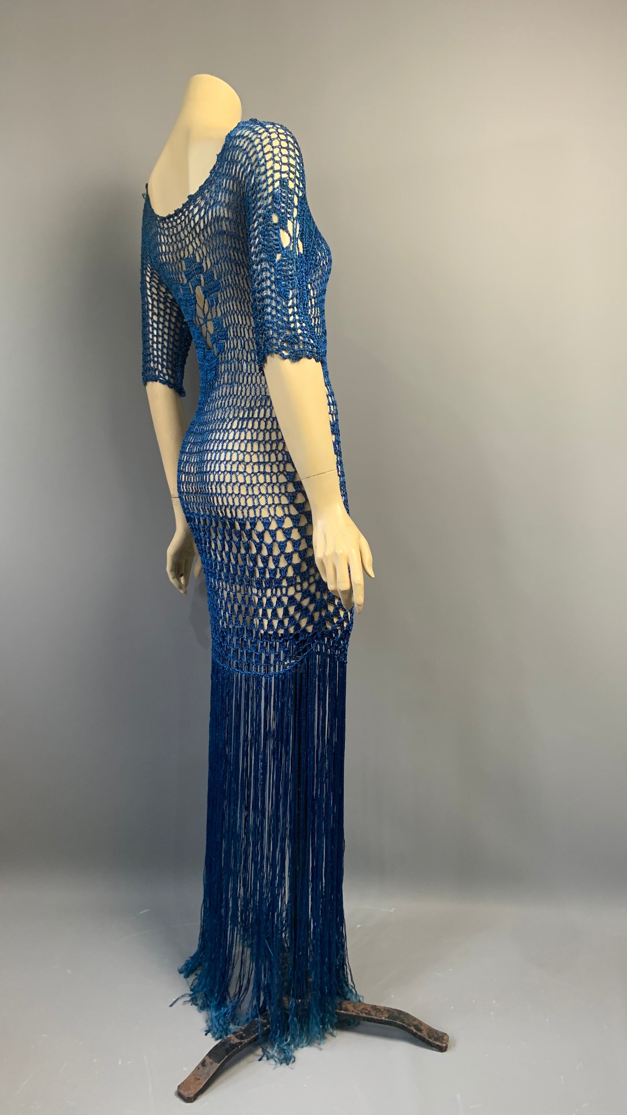Vintage 1920s hand crocheted royal blue fringed Art Deco evening dress –  After Number Nine