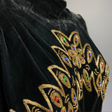 vintage silky black velvet 1930s to 1940s evening dress with bejewelled bodice