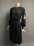 vintage 1930s glass beaded 1930s crepe dress w/ bishop sleeves ‘Druce, W1’
