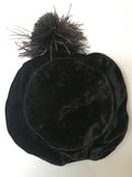 Antique teens dark brown black velvet tam style hat with maribou