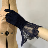 Navy blue soutache decorated vintage gauntlet gloves c. 1930s