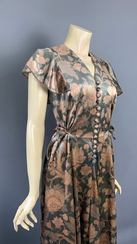 1970s does 30s vintage ‘Miss Julie’ arts and crafts print velvet dress - A/F