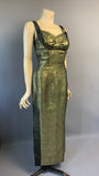 custom made rue la Boétie ‘Noël’ Paris 1950s golden green lamé bombshell evening dress or gown