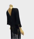 Antique or Vintage 1920s hand crocheted black heavily fringed Art Deco evening tabard or over dress