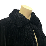 Late 1920s to 1930s black velvet opera cape with ruching and smocking to shoulders