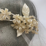 pearlescent 1920s double layered vintage wax flower and leaf wreath headdress